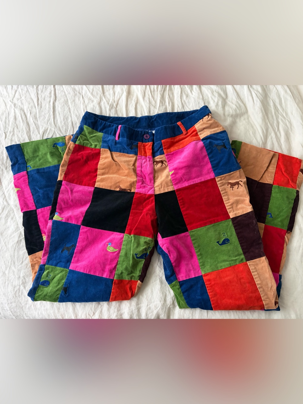 VINTAGE! Lily Pulitzer Patchwork Critter Corduroy Pants in Size 8